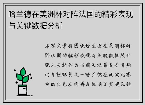哈兰德在美洲杯对阵法国的精彩表现与关键数据分析 哈兰德在美洲杯对阵法国的精彩表现与关键数据分析